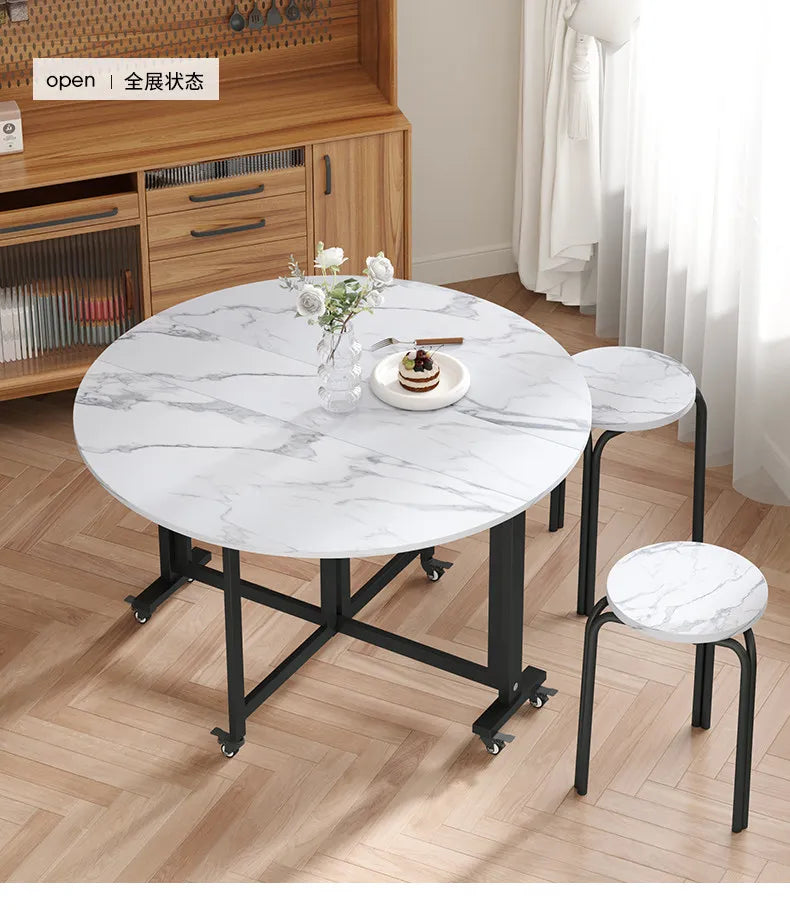 Folding table Household dining table Small apartment round table Multifunctional installation-free mobile simple round dining