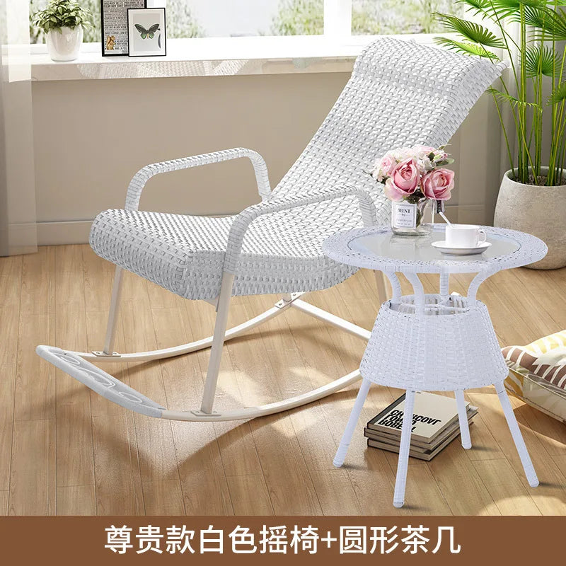 Adult Rattan Rocking Chair Outdoor Balcony Leisure Recliner Indoor Lazy Nap Chair Elderly Home Furniture