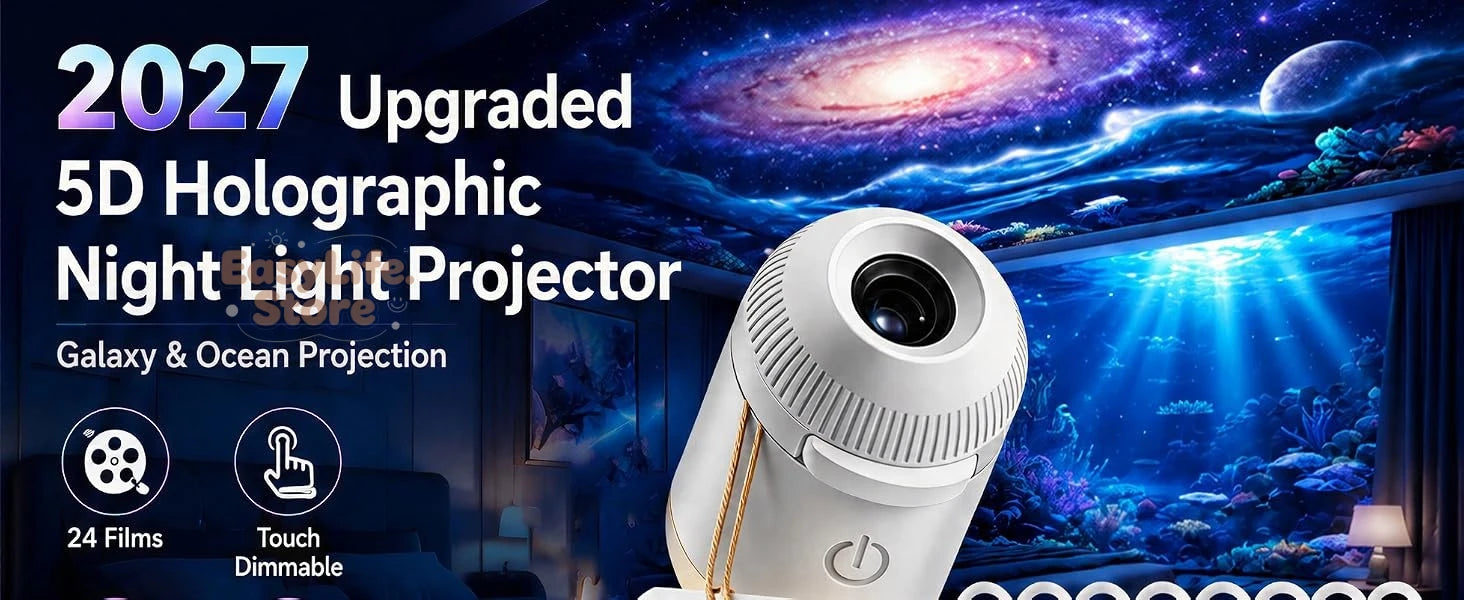 2027 Upgraded Hd Smart Dynamic 5d Holographic Night Light Projector, Plug and Play Hd Star Projector, 360° Adjustable Hd Galaxy