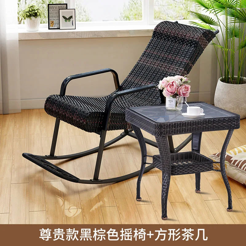 Adult Rattan Rocking Chair Outdoor Balcony Leisure Recliner Indoor Lazy Nap Chair Elderly Home Furniture