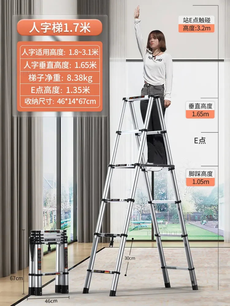 Aluminum Alloy Telescopic Ladder Thickened Stainless Steel Step Ladders Folding Lift Herringbone Ladder Home Portable Ladder B Y