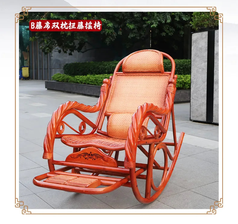 Home Balcony Leisure True Vine Elderly Rocking Chair Reliable Back Braided Rattan Chair Living Room