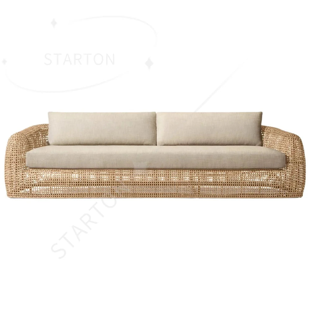 Modern Stylish PE Rattan Sofa Natural Wood Finish High-End Outdoor Patio Furniture Sets for Hotels Villas