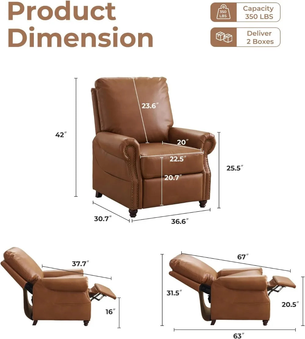 Pushback Recliner Chair with Massage and Heat, Breathable Leather Accent Sofa for Living Room, Camel