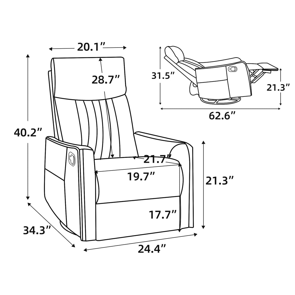 Manual Recliner Chair with Heat & Massage, Brown Faux Leather Rocker Swivel Accent Chair for Living Room