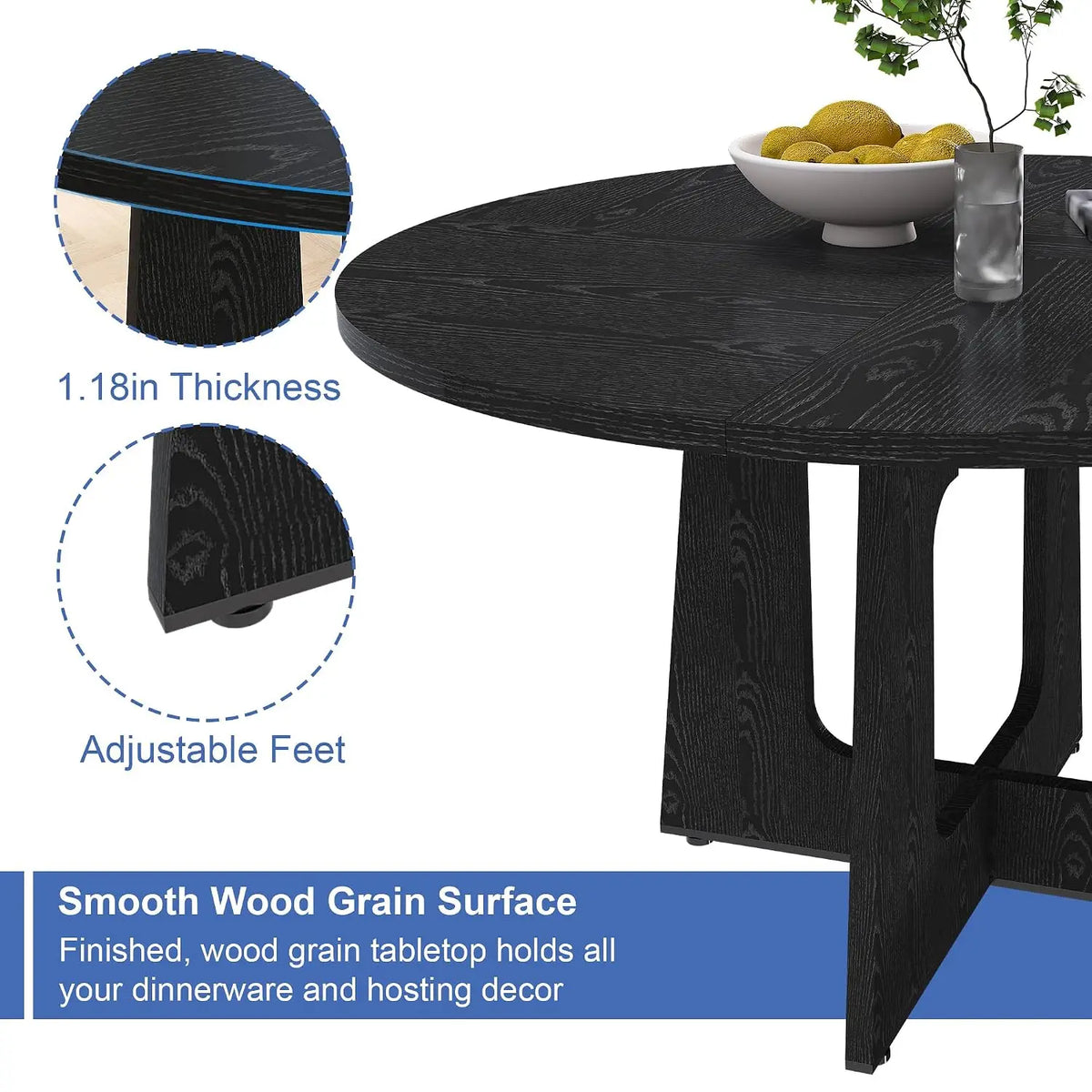 7-Piece Round Dining Table Set for 6, 47" Black Farmhouse Kitchen Table with 6 Gray Velvet Tufted Chairs, Modern Circle, Custom