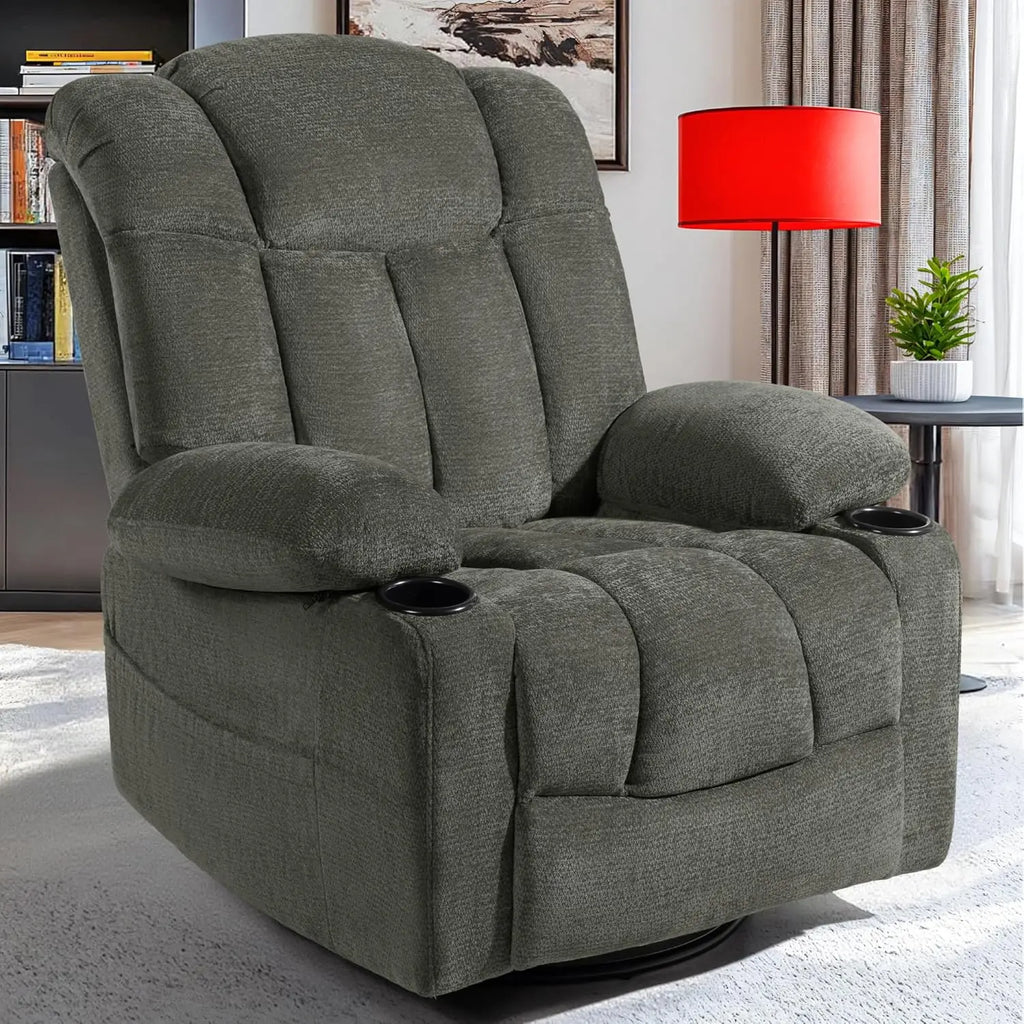 Swivel Rocker Recliner Chair for Adults, Manual Glider Sofa with Massage, Heat & Vibration, 360° Rocking for Living Room, Custom
