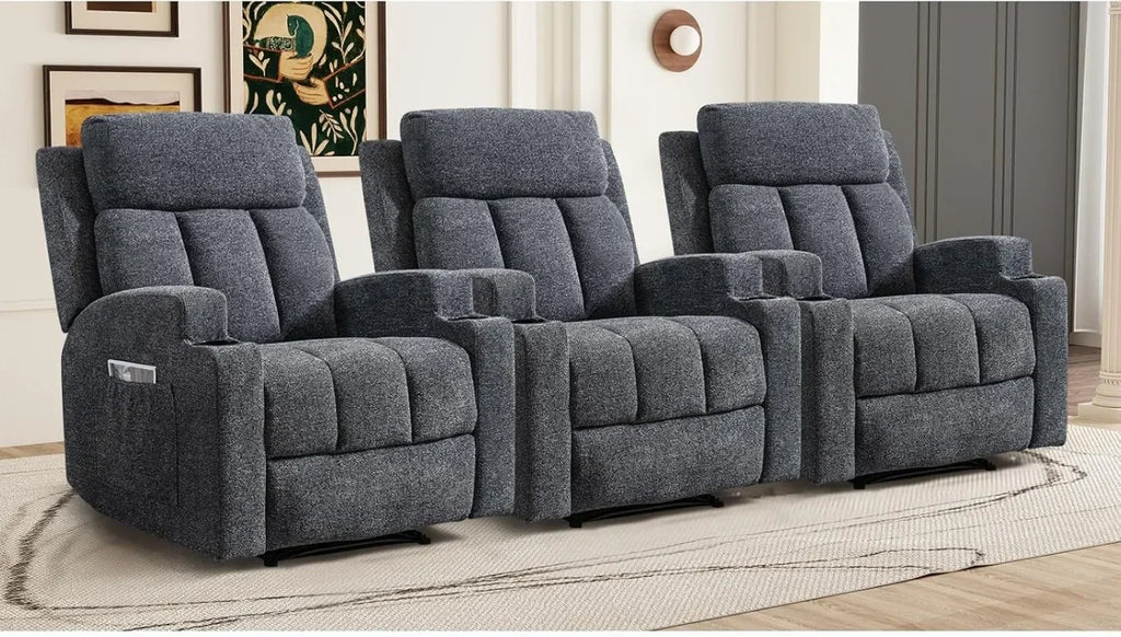 CANMOV Manual Recliner Chair with Massage and Heat,Breathable Leather Recliner Chair with Armrest and Backrest