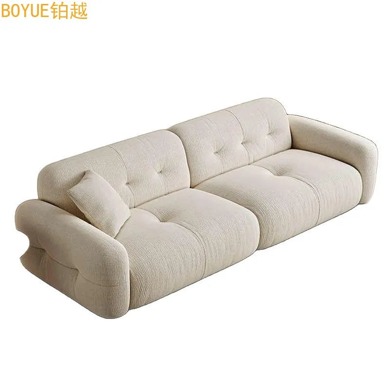 French Cream Style Lamb Wool Cloud Sofa Is A Quiet Wind Small Apartment Modern Simple Living Room Fabric Straight Row Sofa
