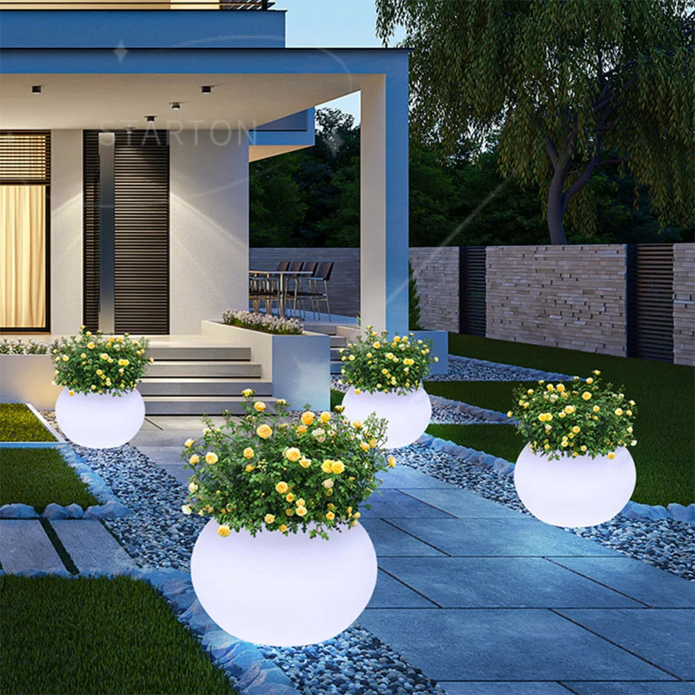 Solar-Charged Large Glowing LED Garden Light Illuminated Outdoor Flower Pot Planter for Home Planter Solar Outdoor Illuminated