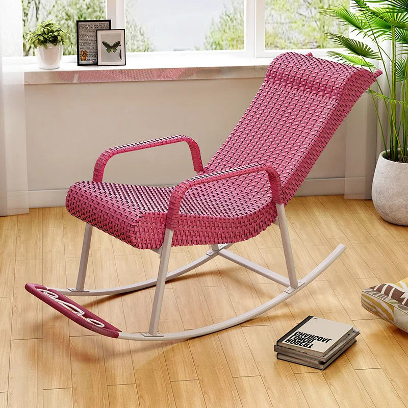 Adult Rattan Rocking Chair Outdoor Balcony Leisure Recliner Indoor Lazy Nap Chair Elderly Home Furniture