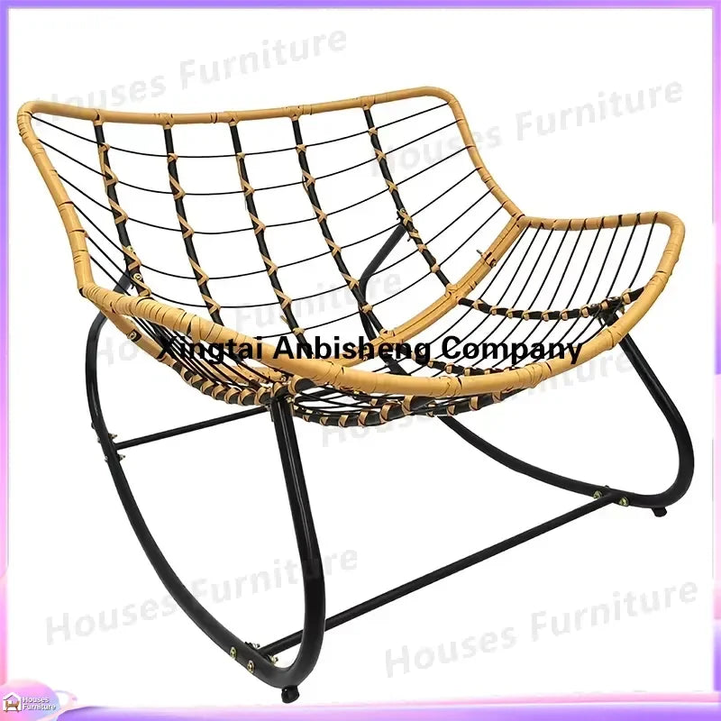 Modern Metal Moon Rocking Chair Outdoor Garden Courtyard Patio Furniture with 7 Inch Thick Cushion Casual Non Foldable Swing