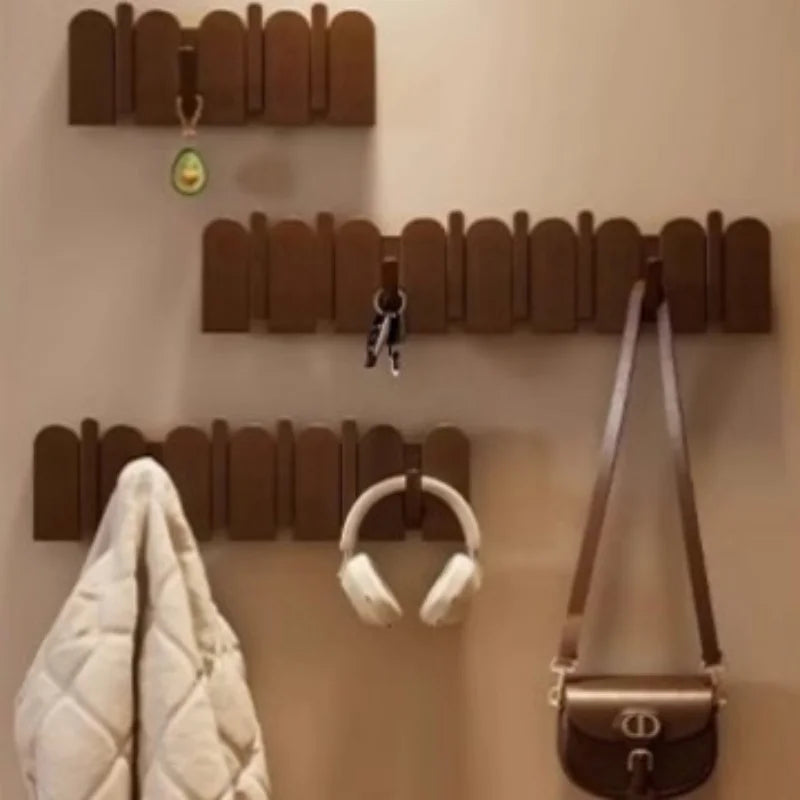 Piano Key Hanging Rack - Wall-Mounted Wooden Hook with Multiple Compartments for Clothes, Hats, Bags, Entryway Organizer