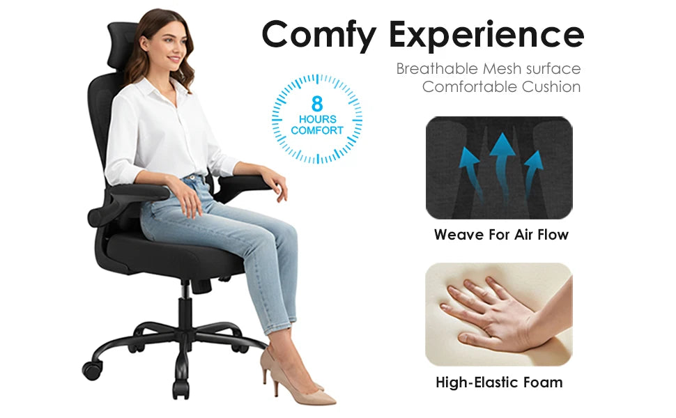 Ergonomic Office Chair, Desk Chair with Headrest and Lumbar Support, High Back Swivel Home Office Chair
