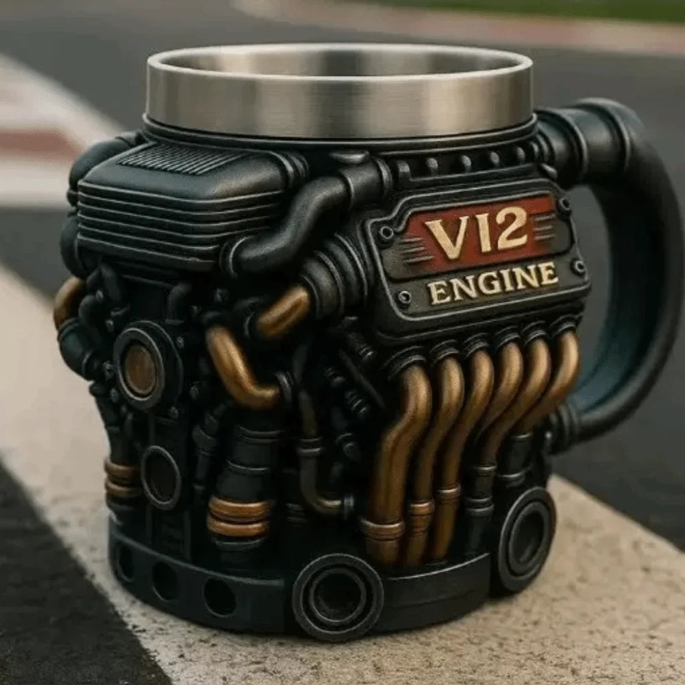 Funny Retro Engine Coffee Cup Double Wall Insulation V6/V8/V12 Drinking Cup Resin 3D Tea Mugs Gifts