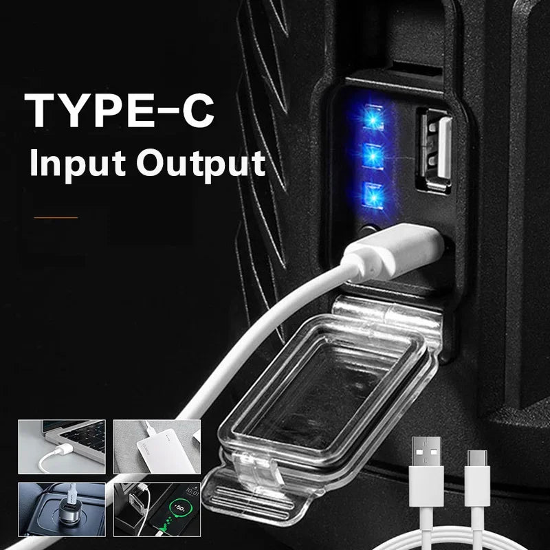 Powerful P70 LED Work Light USB Rechargeable Searchlight Spotlight Portable Flashlight Camping Lantern Torch Floodlight