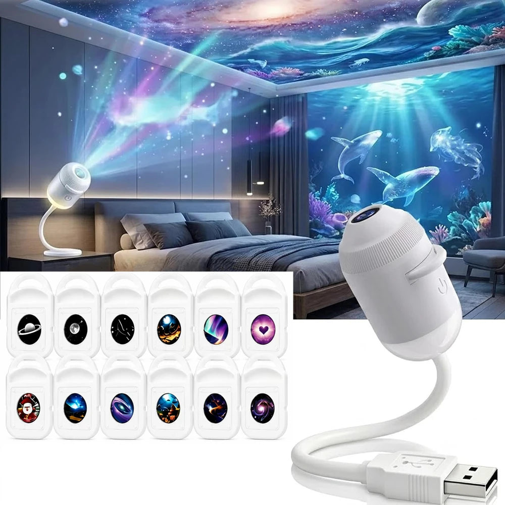 HD Smart Dynamic 5D Holographic Night Light Projector 2-in-1 Galaxy Star Projector  USB Powered for Bedroom,car,Christmas gifts