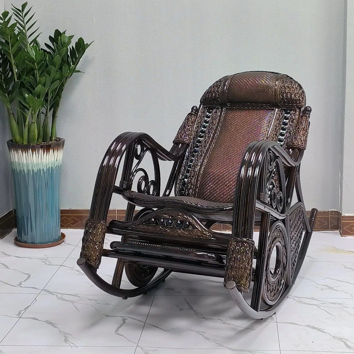 Manufacturer Supplies Real Rattan Rocking Chairs for Adults and Elderly for Bedroom Balcony Leisure Home Nap Furniture