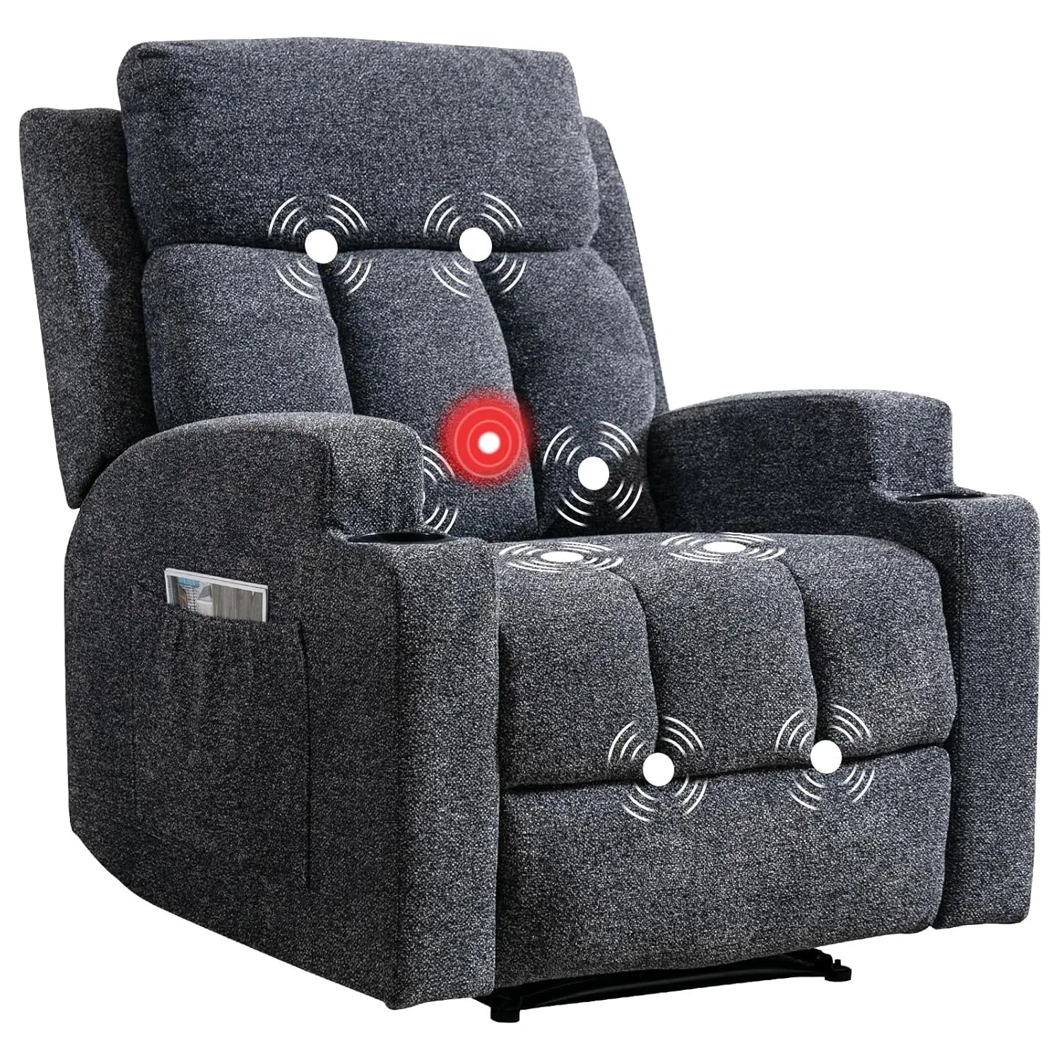 Manual Recliner Chair with Massage and Heat, Soft Fabric Recliner Chair with Overstuffed Arm and Back, Manual Reclining, Custom