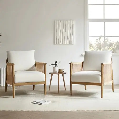 Braid Accent Chair with Wood Frame and Paper Cord Armrest, Cream | Boho Reading Armchair, FSC Certified Solid Wood