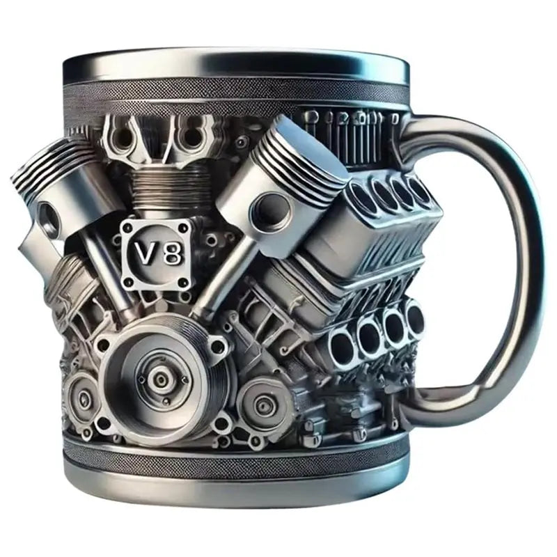 AT29-V8 Engines Stainless Steel Coffee Mug Car Engine Coffee Cup With Insulated Handle For Car Lovers Gift