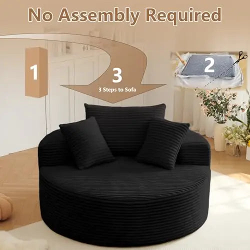 Oversized Round Chair Lounge Chaise Indoor, Upholstered Corduroy Deep Seat Cloud Large Circle Sofa Chair, No Assembly