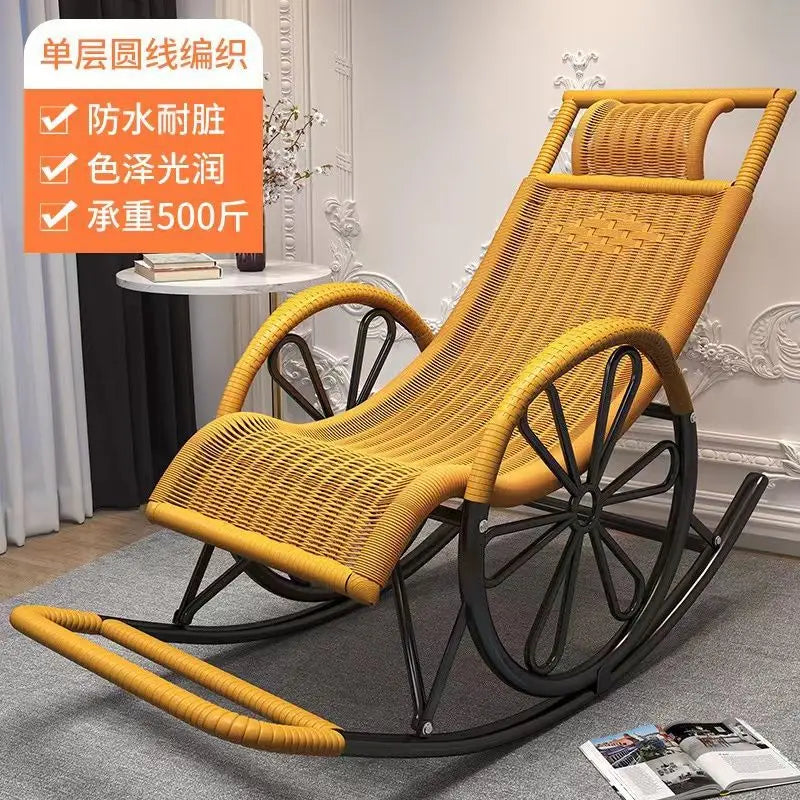 Rocking chair rattan chair adult nap recliner living room balcony lazy chair small rocking elderly leisure rocking