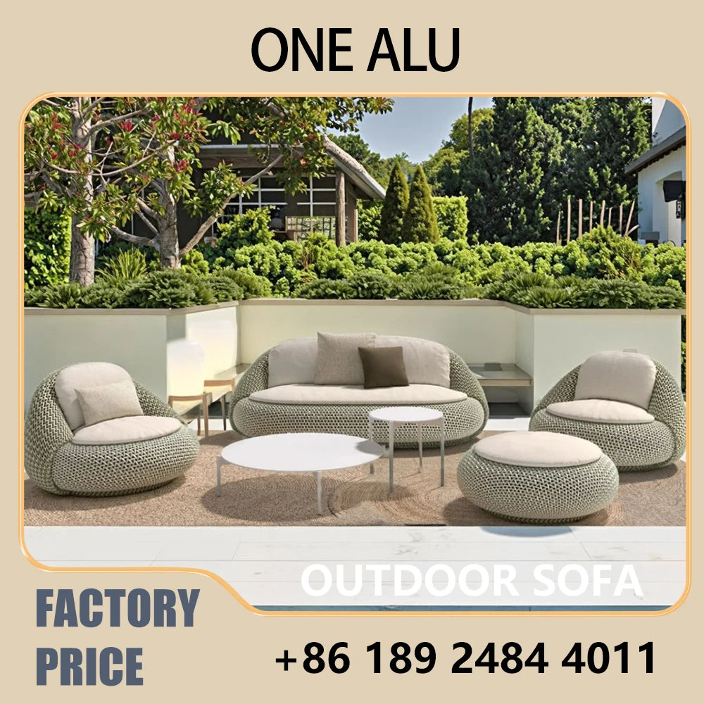 Weather-Resistant PE Wicker Sofa Set - Outdoor Rattan Patio Furniture with Coffee Table Ottoman, Deep Gray Cushions