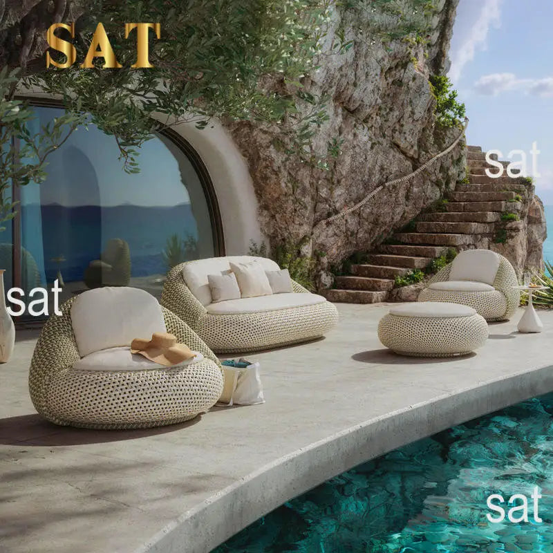 #Modern Outdoor Rattan Sofa Set Weather Resistant Eco-Friendly Durable Patio Furniture for Villa Garden Balcony B&B Hotel Park