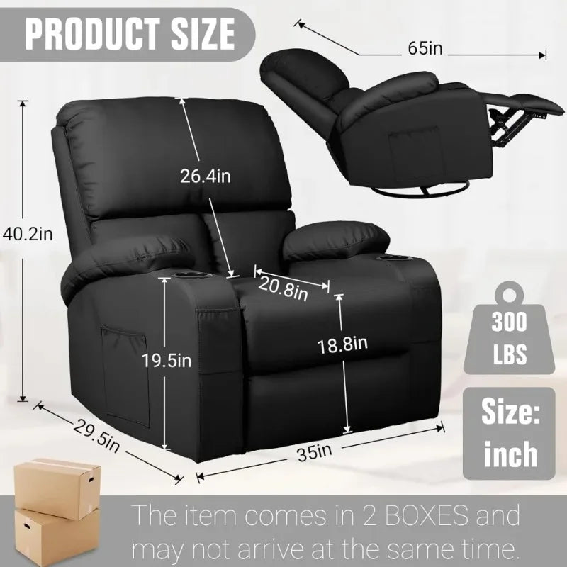 Massage Recliner Chair with Heat & Vibration, 360° Swivel Rocker, Faux Leather, Easy Assembly