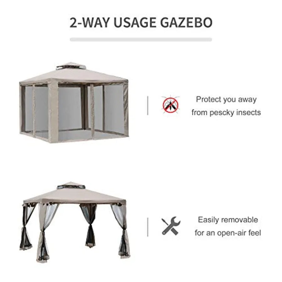 9.6' x 9.6' Patio Gazebo Outdoor Canopy with Netting