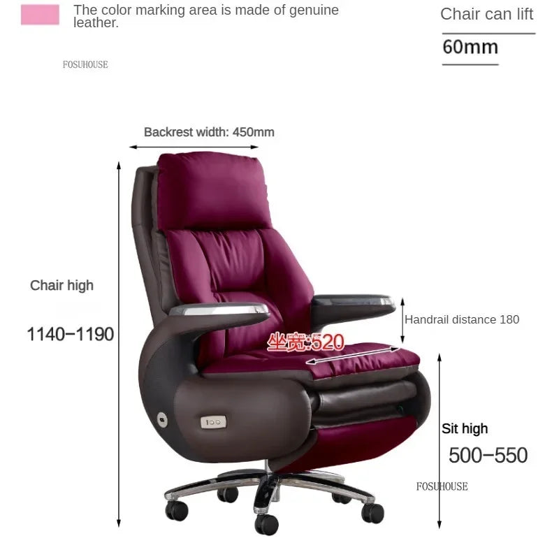 Nordic Designer Leather Boss Office Chairs Comfortable Leather Back Computer Chairs Lunch Break Gaming Chairs office Furniture A