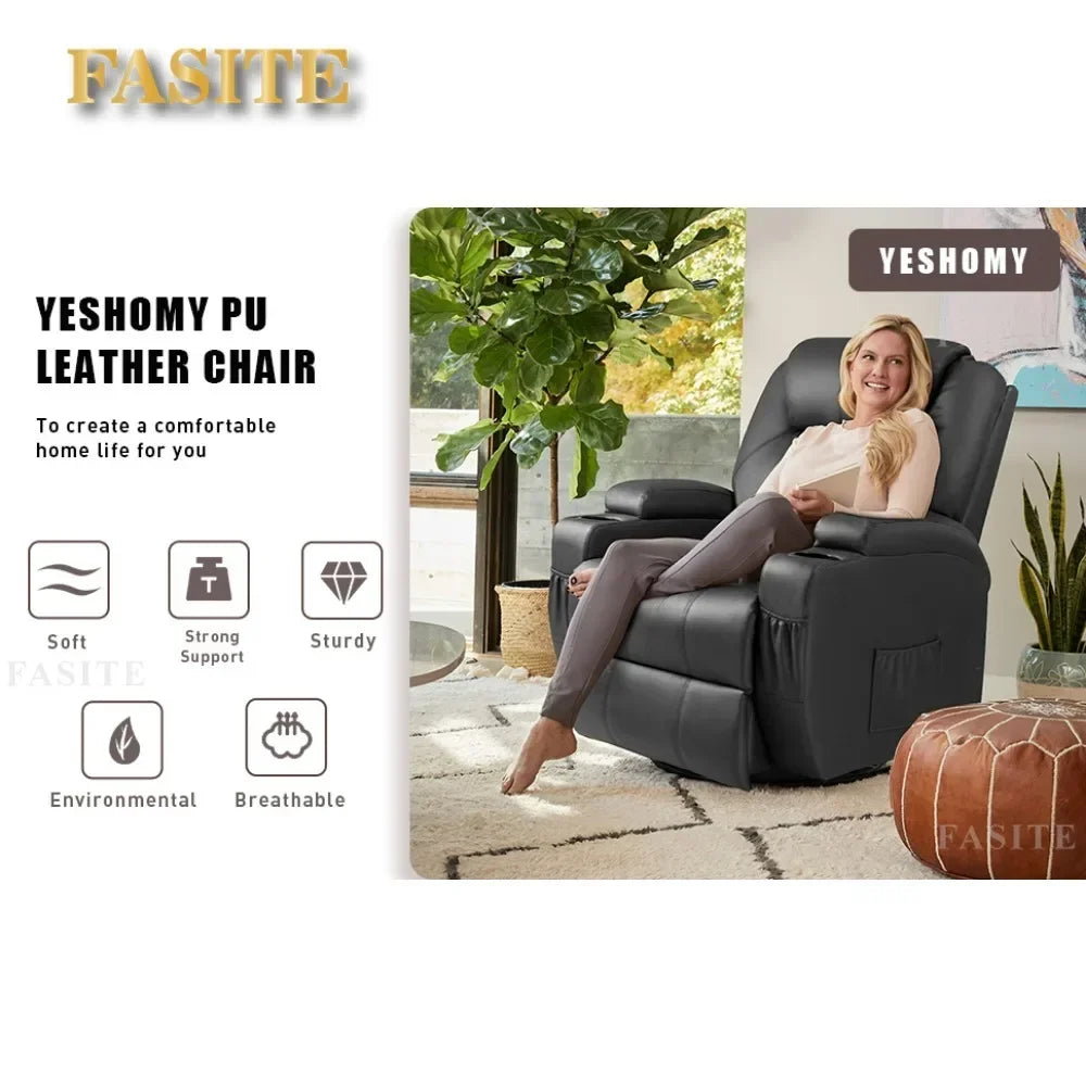 2023 New Swivel Rocker Recliner with Massage and Heating Functions, Sofa Chair with Remote Control and Two Cup Holders