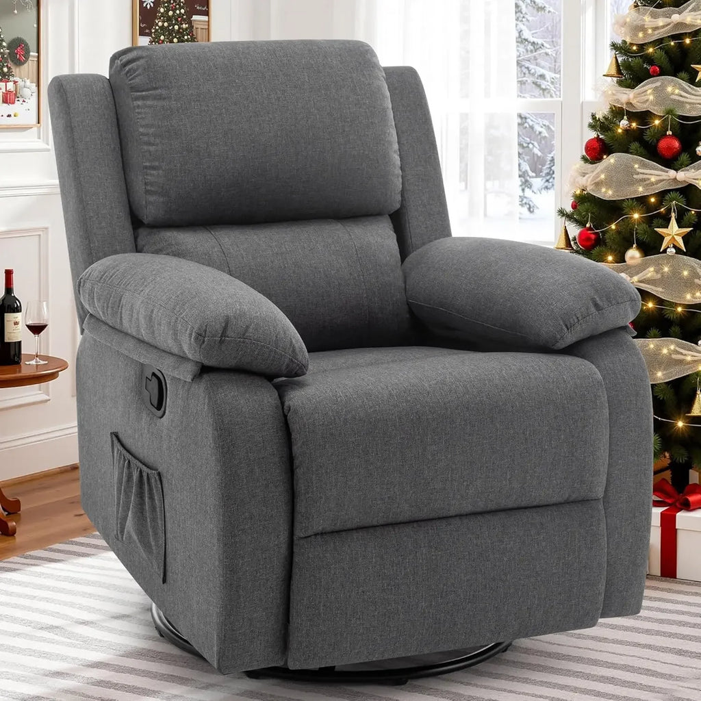 Recliner Chair, 360 Swivel Rocker Chair for Adults, Small Rocking Recliner for Small Spaces, Upholstered Fabric Glider Recliner
