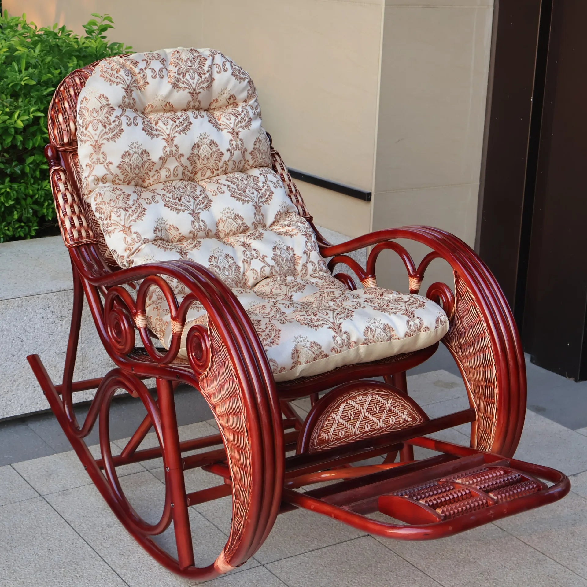 Natural rattan rocking chair elderly recliner balcony