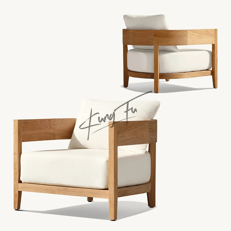 High-end Hotel Terrace Sofa Set Cushion Garden Sofa Teak Solid Wood Outdoor Furniture