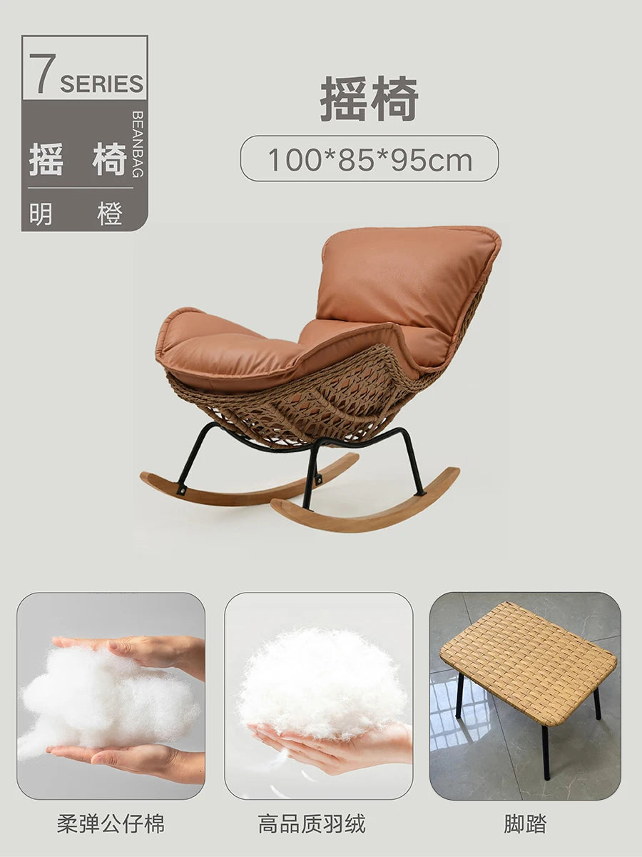 Rattan Rocking Chair for Sleeping Single Recliner Lounge Chair for Living Room Patio Outdoor Relaxing Seat Natural Wicker Rocker