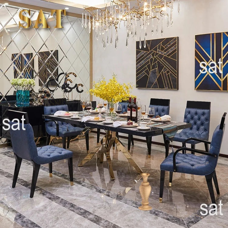 #Italian high-end restaurant furniture oval dining table set luxury 6 8 chairs modern marble dining table set