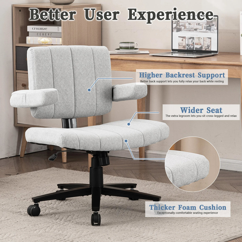 VIGOSIT Criss Cross Chair, Anti-Grip fabric Comfort Cushion Modern Tailor Seat chair for Office,Cute Vanity Swivel Chair with Back Modern Fabric with Wheels Swivel Task Home Gaming Chair