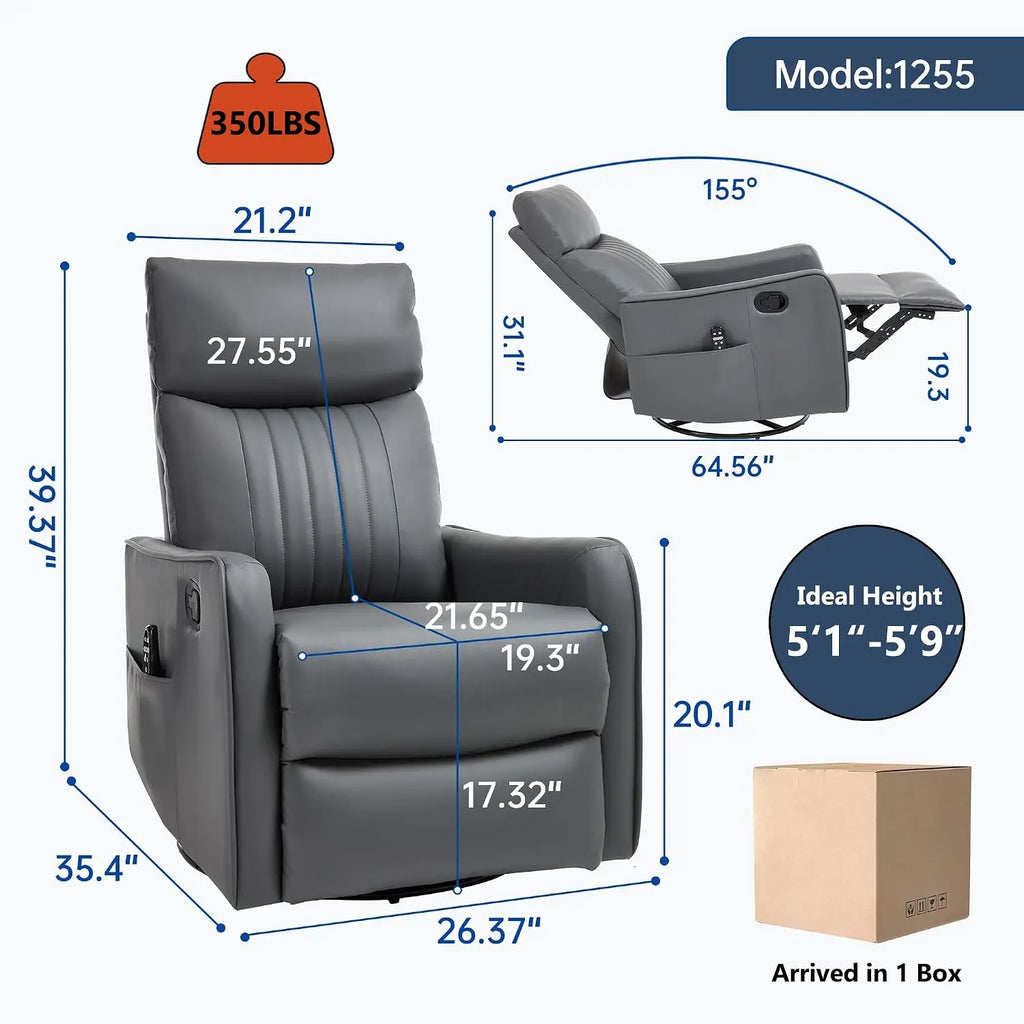 Manual Swivel Rocker Recliner Chair for Adults, Overstuffed Reclining Glider Chair for Nursing with Vibration Massage &, Custom