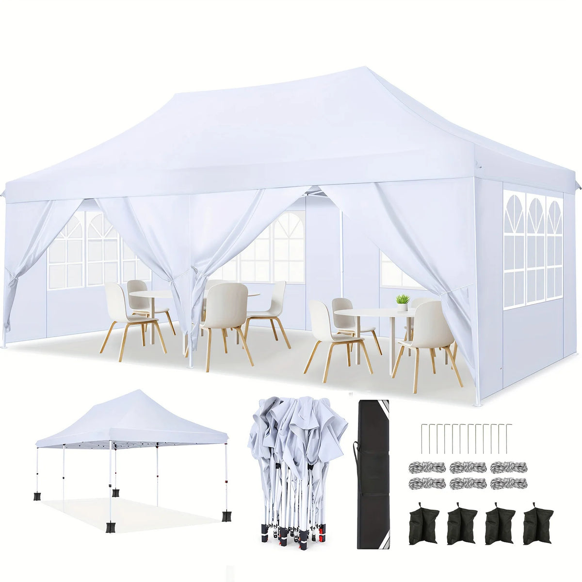 10x20 Pop up Canopy Heavy Duty Party Tent with 6 Removable Sidewalls, Waterproof Commercial Outdoor Gazebo for Wedding Events BBQ, Instant Sun Protection Shelter Multi-color Raised Roof Pavilion with 4 Sandbags Carrying Bag