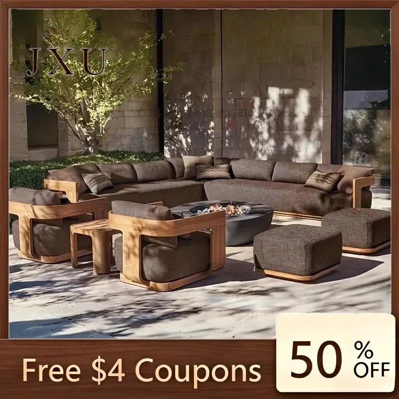 Teak Outdoor Sofa Solid Wood Frame for Villa Garden Balcony Terrace Hotel Homestay Leisure Durable