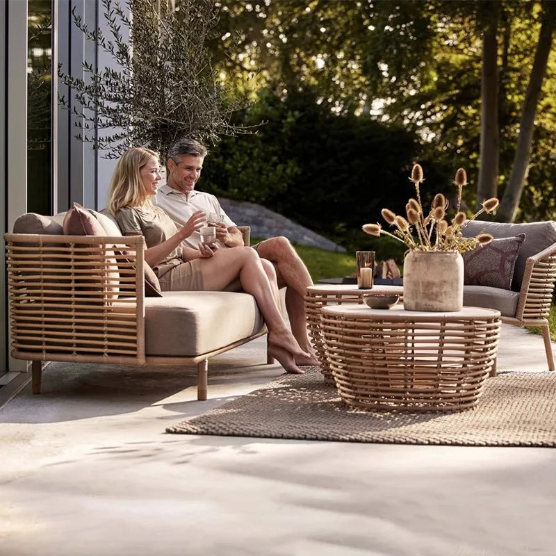 Outdoor rattan sofa, courtyard leisure, outdoor balcony, rattan chair, sun protection and waterproof combination furniture