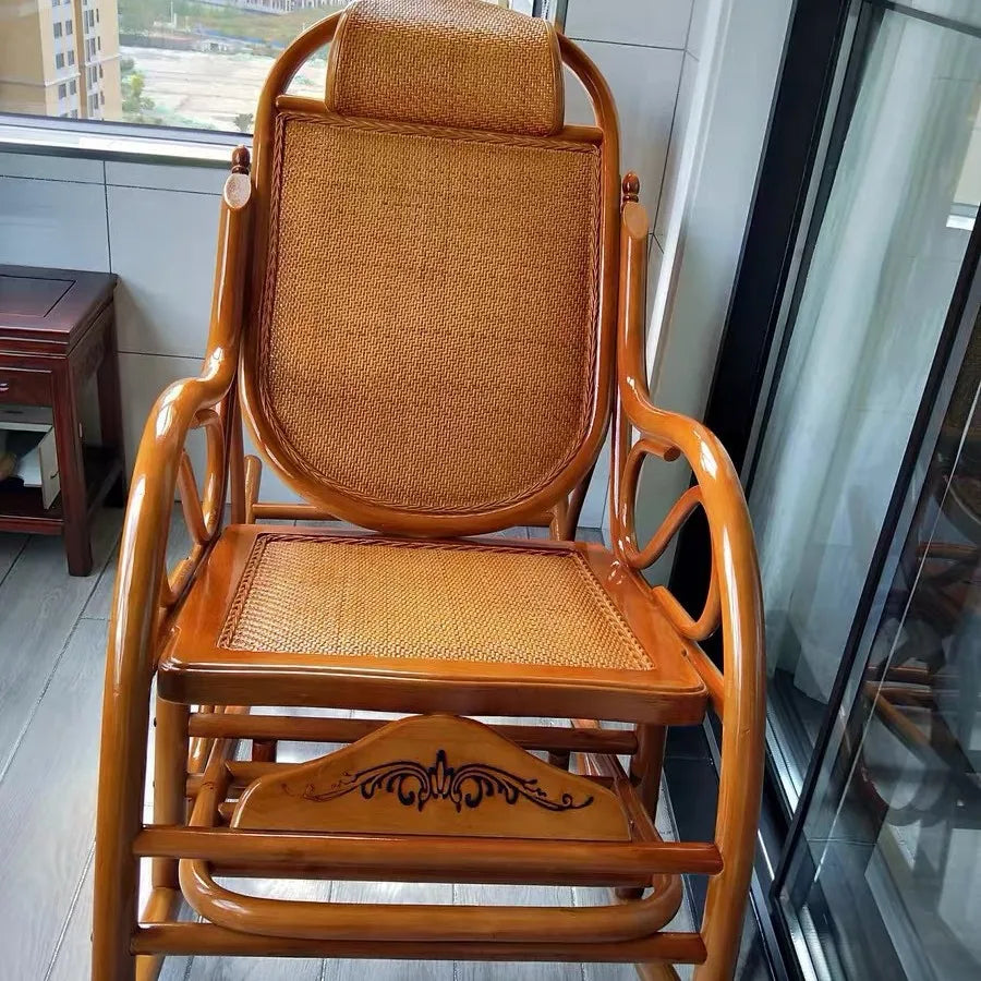 PYH pure natural true rocking chair adult rocking chair elderly rattan balcony household strong free rattan chair
