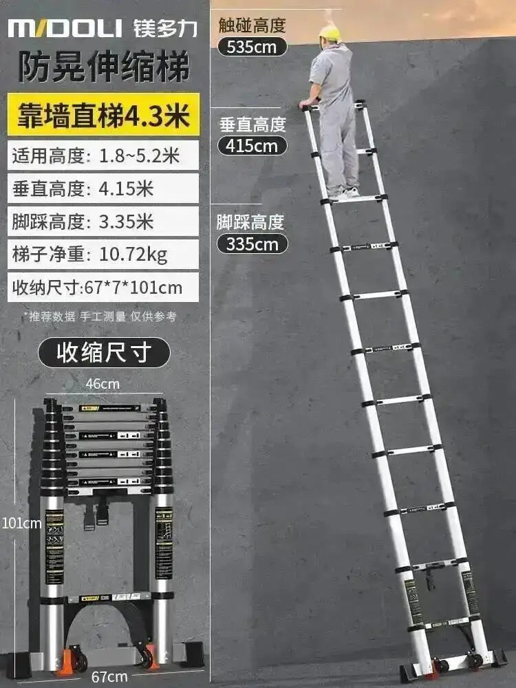 Engineering Multifunctional Aluminum Ladder Step Alloy Stools Home Folding Telescopic Ladder Portable Thick Herringbone Stairs