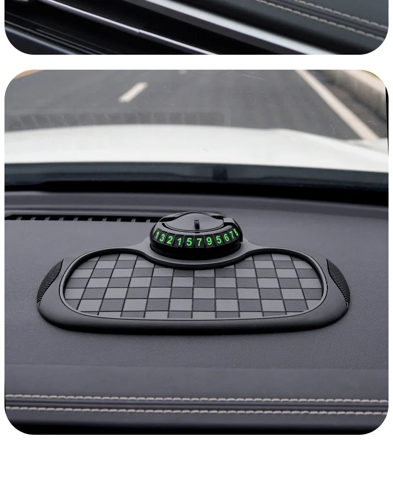 Multifunctional Plaid Anti-Slip Mat Car Phone Holder 360° Rotatable Temporary Parking Card Auto Accessories