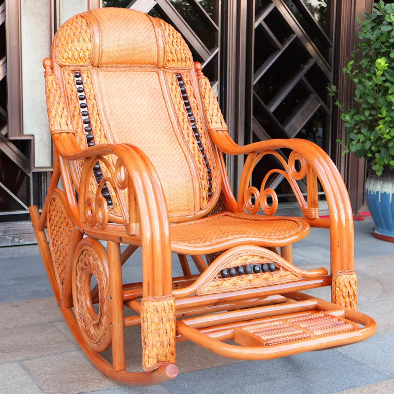 Natural rattan rocking chair sofa recliner lazy adult elderly chair living room