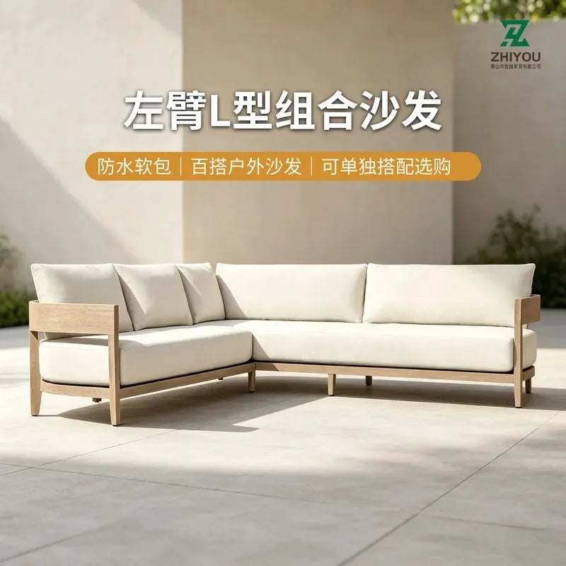 Teak Outdoor Garden Sofa Set Double Seater Patio Villa Terrace Leisure Furniture