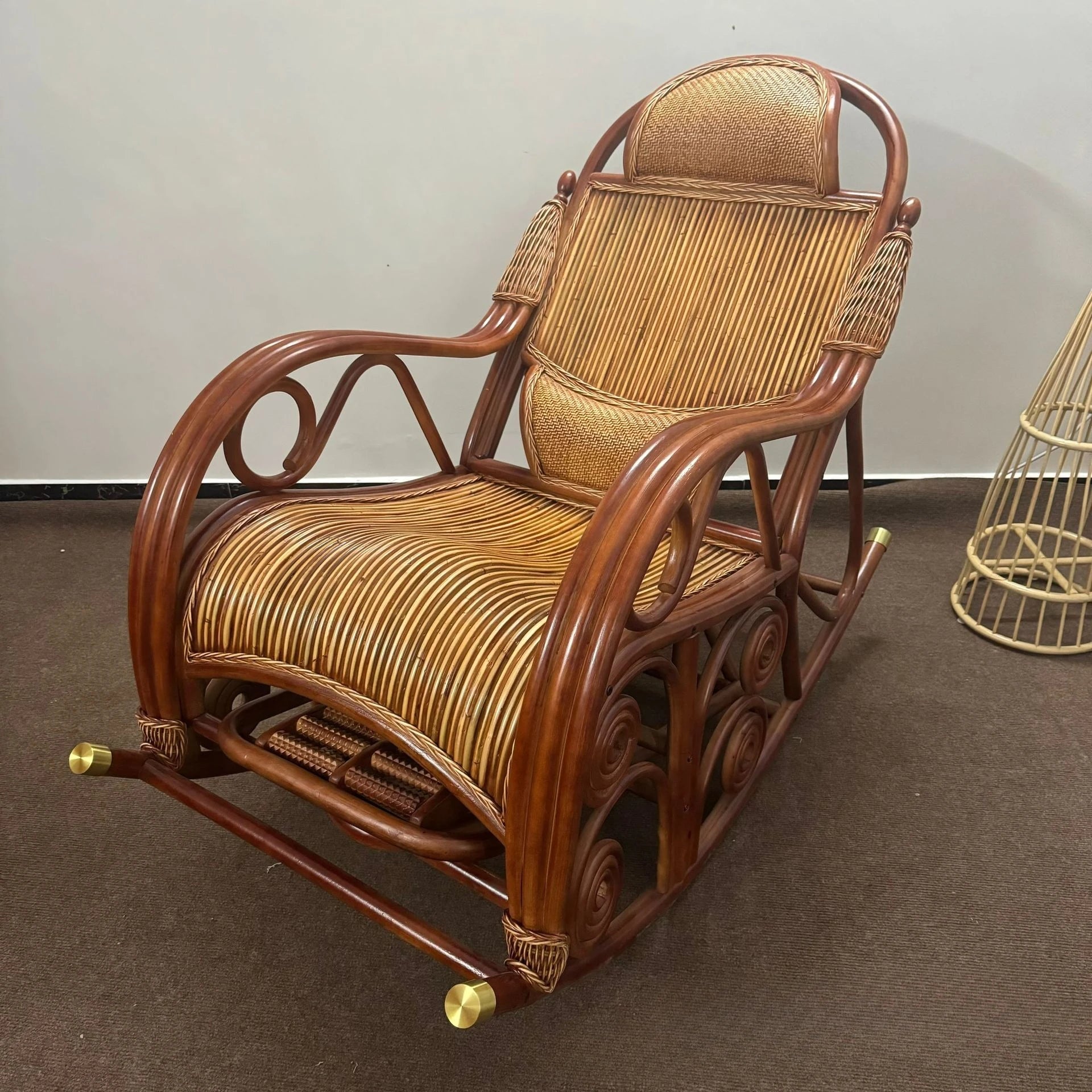 Natural rattan rocking chair, balcony home leisure sofa for the elderly