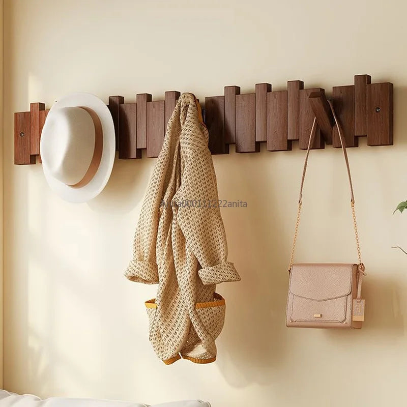 Solid Wood Door Back Coat Hooks Entrance Rack No Drilling Wall Mounted Clothes Hanger for Home Decor